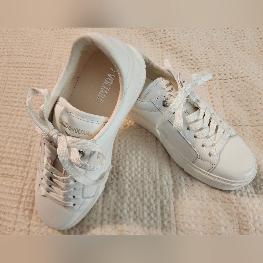 Zadig & Voltaire Women's White Leather Low-Top Sneakers New In Box Sz 40/9 $398 - Picture 10 of 11